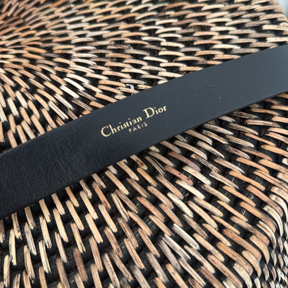 Christian Dior Black Leather Belt with Gold Logo Buckle - Picture 3 of 3